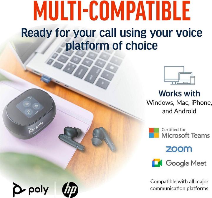 Actual product image Poly Voyager Free 60+ UC M Carbon Black (Wireless, USB-A, Microsoft teams)