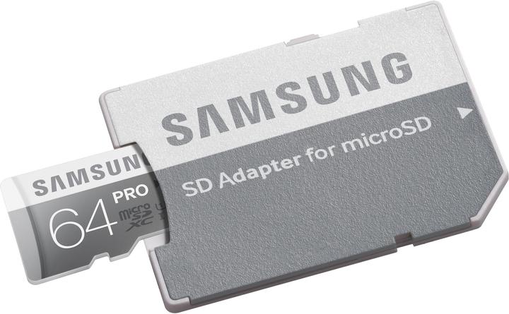 Image du produit Samsung Pro microSDXC avec adaptateur (64 Go, microSDXC, U1, UHS-I)