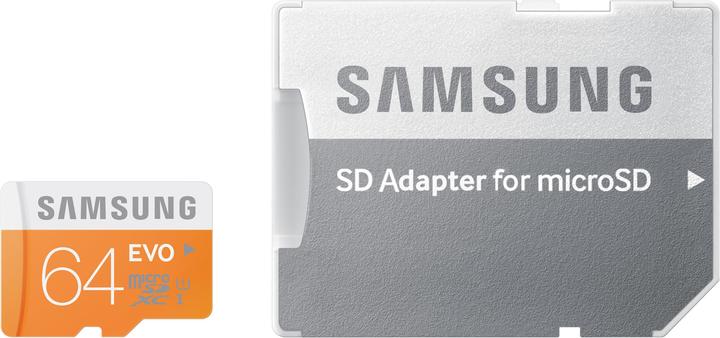 Samsung MicroSDXC EVO avec adaptateur (64 Go, microSDXC, U1, UHS-I)