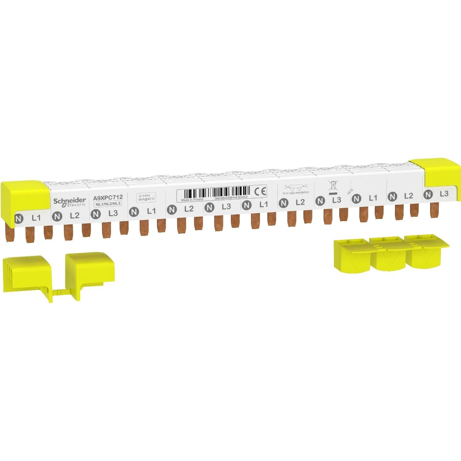 Schneider Electric, Verteilerschrank Zubehör, Acti9 Phasenschiene Stift, 3P+N, 9mm- A9XPC712