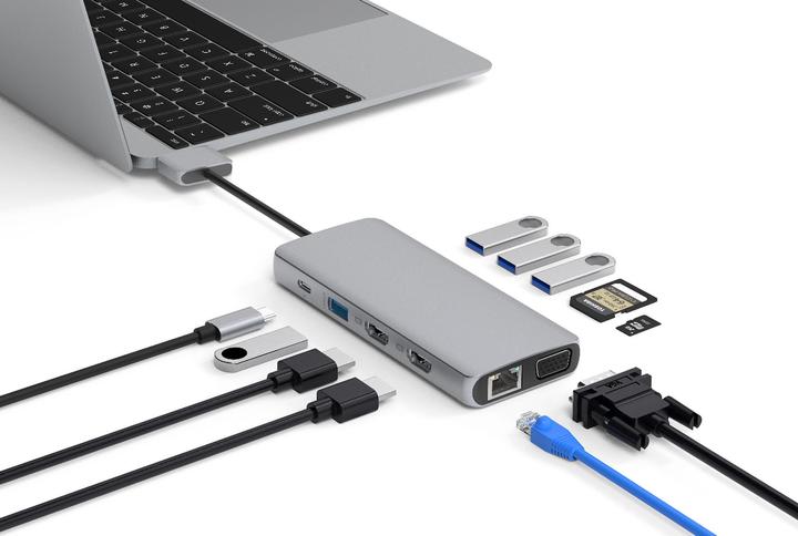 Image du produit eSTUFF USB-C Dual USB-C Dock USB 3.2 Gen 1 (3.1 Gen 1) Type-C Aluminium, Métallique (USB-C, 12 ports)