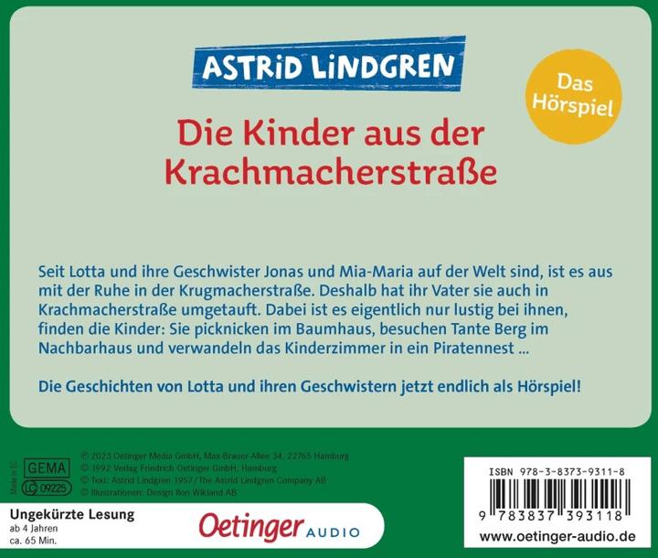 Produktbild Die Kinder aus der Krachmacherstrasse (Astrid Lindgren, Deutsch)