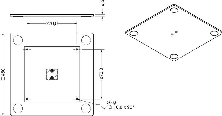 Produktbild Simausrom Jaco Bodenplatte mit Anschraubplatte ø 450x450 mm, schwarz/Edelstahl gebürstet