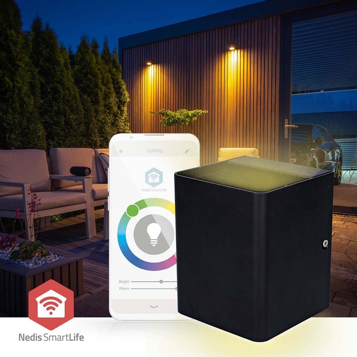 Produktbild Nedis Smartlife-Aussenleuchte | 2 x 270 lm | Zigbee 3.0 | 12 + 4 W | RGB / Warmweiss | 2700 K | Alumi (540 lm, IP65)