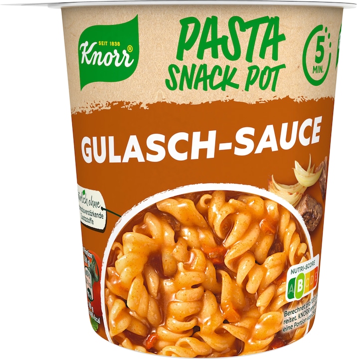 Produktbild Knorr Pasta Snack Gulasch-Sauce mit leckeren Nudeln Becher (60 g)