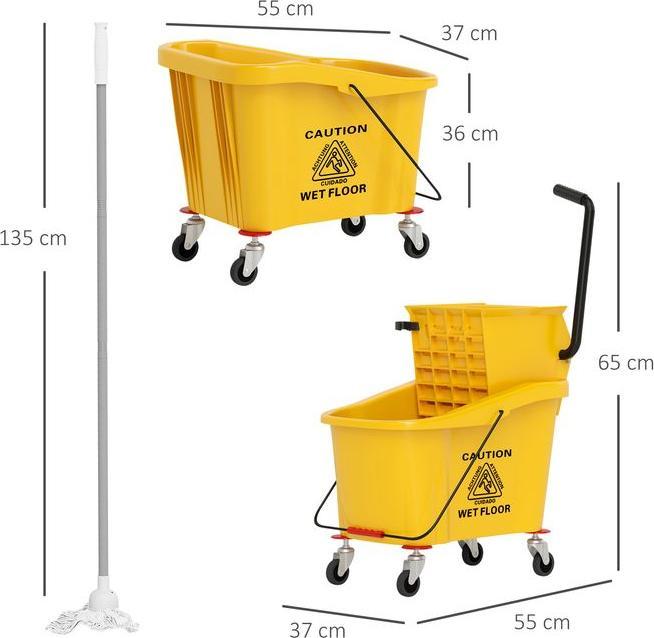 Immagine prodotto Swisshandel24 Putzwagen Reinigungswagen 36 Liter Eimer mit Presse, Mopp und Griff Gelb (1 pz.)