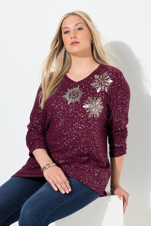 Produktbild Ulla Popken Sweatshirt, Metallic-Druck, V-Ausschnitt, Langarm (58, 60)