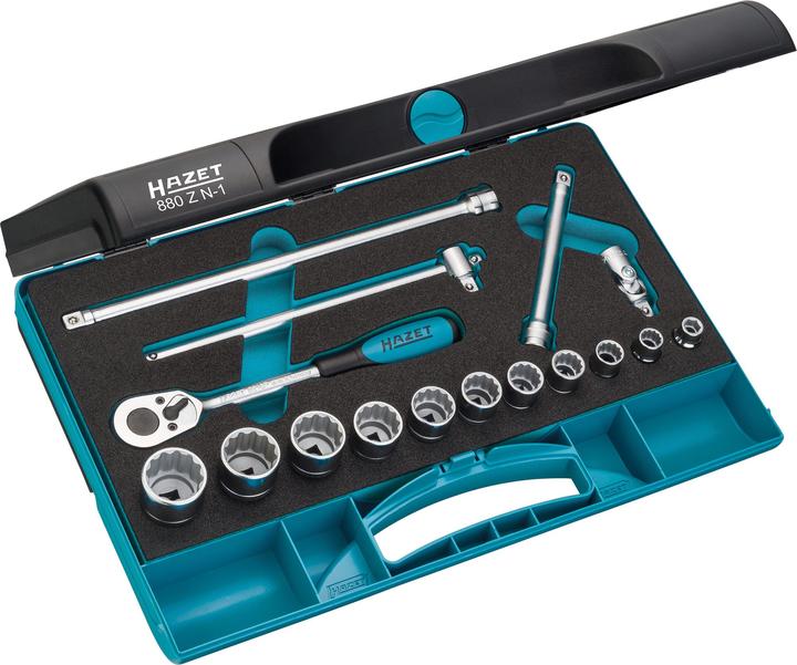 Produktbild HAZET Steckschlüssel Satz 880ZN-1 ∙ Vierkant10 mm (3/8 Zoll) ∙ Aussen Doppel-Sechskant-Tractionsprof… (10  mm, 11 mm, 12 mm, 13 mm, 14 mm, 15 mm, 16 mm, 17 mm, 18 mm, 19 mm, 20 mm, 21 mm, 22 mm)