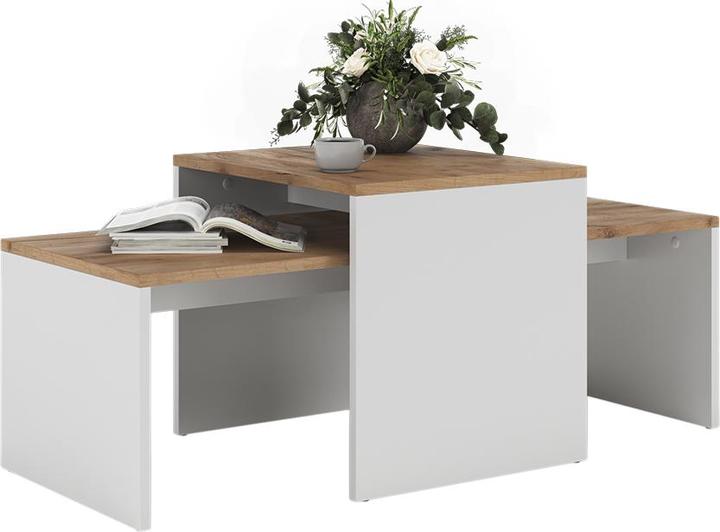 Produktbild Vicco Couchtisch-Set Donat, Weiss/Goldkraft Eiche, 100 x 48 cm, 2 Teile