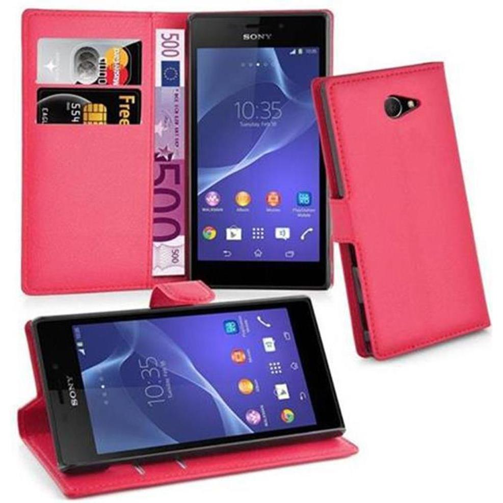 Cadorabo Book mit Standfunktion Cover (Sony Xperia M2 Aqua, Sony Xperia M2), Smartphone Hülle, Rot