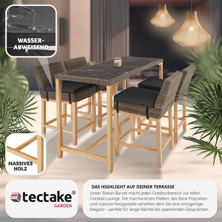 Produktbild tectake Rattan Bartisch Lovas mit 4 Stühlen Latina (161 x 64.50 x 99.50 cm)