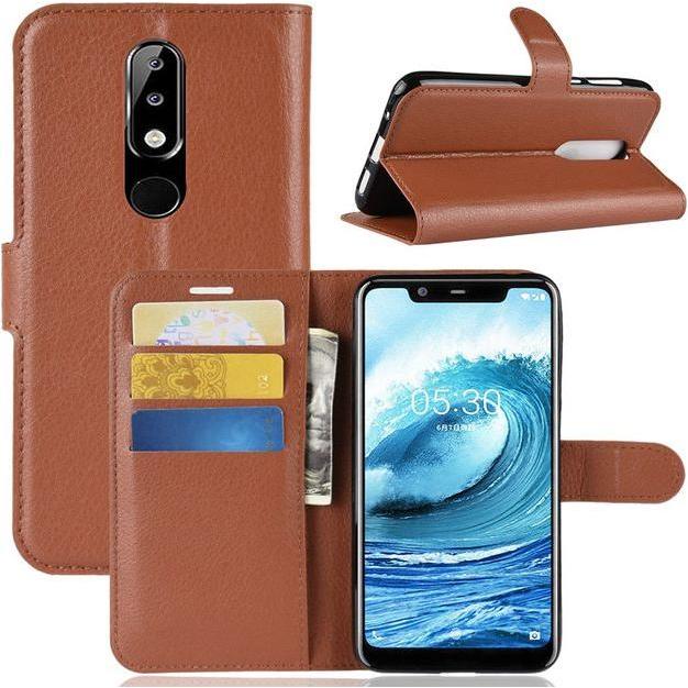 Thumbnail - MU Classic Litchi Leder Bookcover Series (Nokia 5.1 Plus), Smartphone Hülle, Braun