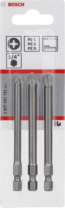 Produktbild Bosch Professional Zubehör Schrauberbit-Set Extra-Hart, 3-teilig, PZ1, PZ2, PZ3, 89 mm (Kreuz Pozidriv PZ)