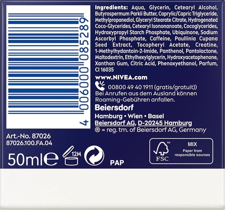 Nutritional values and ingredients NIVEA Q10 Energy Anti Wrinkle (50 ml, Face balm)