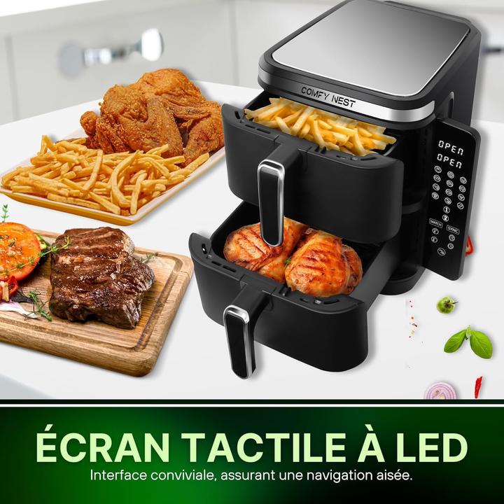Image du produit Comfy Nest Friteuse à double panier avec écran tactile numérique et technologie Rapid Air