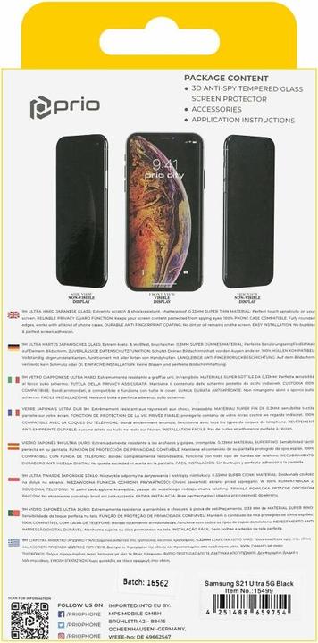 Immagine prodotto prio Vetro temperato 3D anti-spia per Samsung S21 Ultra 5G nero (1 pz., Samsung Galaxy S21)