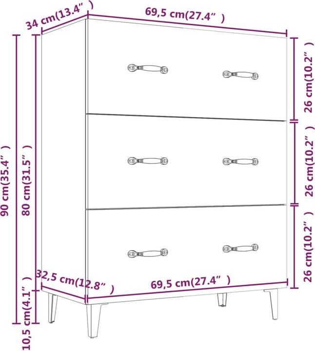Image du produit vidaXL Sideboard (69.50 x 34 x 90 cm)