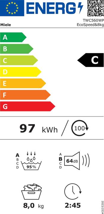 Label énergétique Miele TWC560WP (8 kg, Gauche)