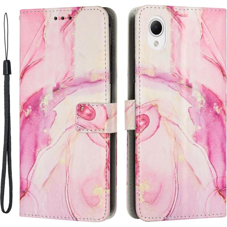 Cover-Discount Galaxy A23e - Leder Hülle pink Marble (Samsung Galaxy A23e), Smartphone Hülle, Pink