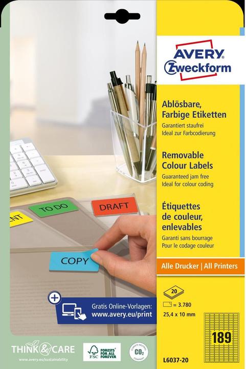 Actual product image Avery Farbige Etiketten, ablösbar