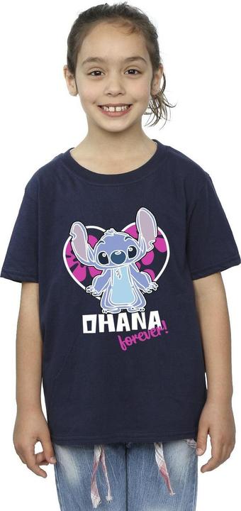 Actual product image Disney Girls Lilo And Stitch Ohana Forever Heart Cotton T-Shirt (128)