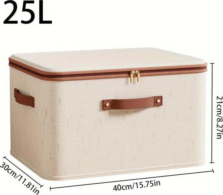 Produktbild Only-Bags.Store 1pc Leinen Zipper Quilt Storage Bins mit Deckel, Leinengewebe, kratz- und verschleissfest (1x)