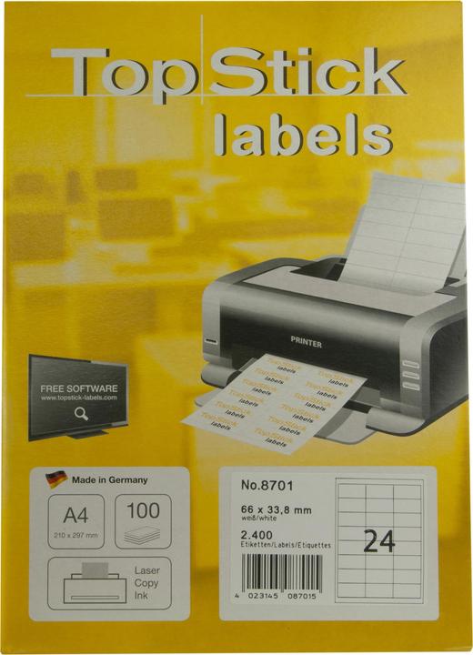 Actual product image TopStick TOP STICK universal labels, 66 x 33.8 mm, white, 100 sheets