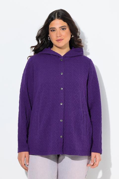 Image du produit Ulla Popken Veste à capuche, motif torsadé et boutons-pression. Dos plus long. (46, 48)