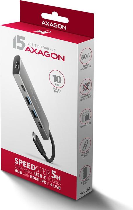 Produktbild Axagon HMC-5G21 USB-C 10 Gbit / s Speedster 5in1 Hub (USB-C)