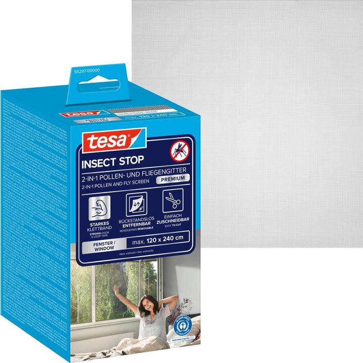 Produktbild tesa Pollenschutzgitter, für Allergiker, zuschneibar inkl. selbstklebendem Klettband (120 x 240 cm)