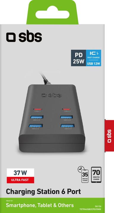 Produktbild SBS Ladestation mit 4 USB-A- und 2 USB-C-Ports (6 Ports)