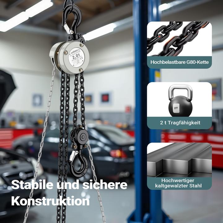 Produktbild Wiltec Kettenzug bis 2t Handkettenzug 3m Hubhöhe Hebelzug Tragmittel Hebezeug
