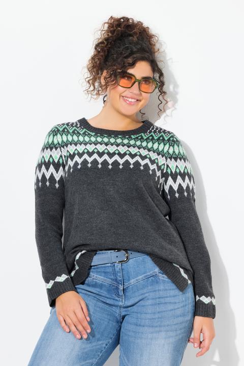 Immagine prodotto Ulla Popken Norweger-Pullover, Rundhals, Langarm, weicher Strick (42, 44)