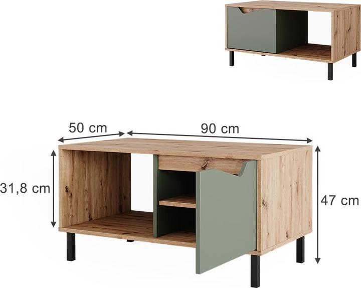 Produktbild Vicco Couchtisch Marelle, Grün/Artisan, 90 x 50 cm mit 1 Tür