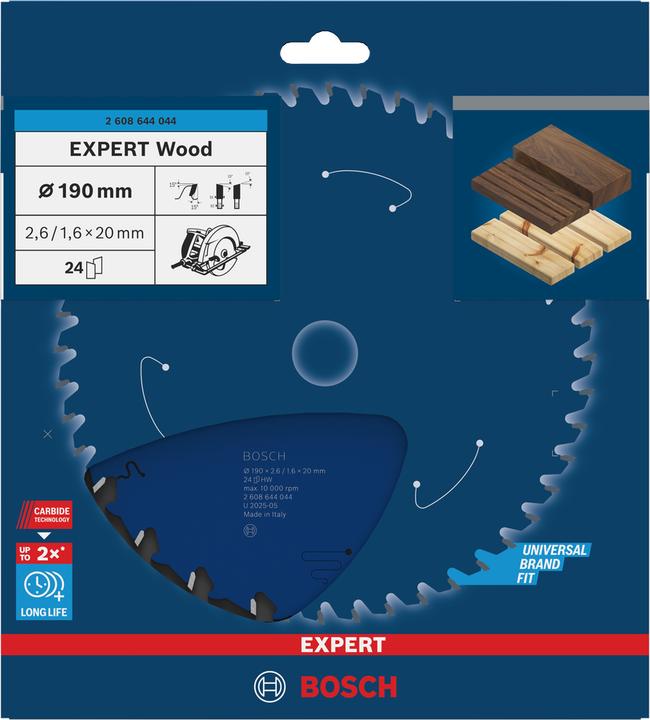 Produktbild Bosch Professional Zubehör Kreissägeblatt Expert for Wood, 190 x 20 x 2,6 mm, 24