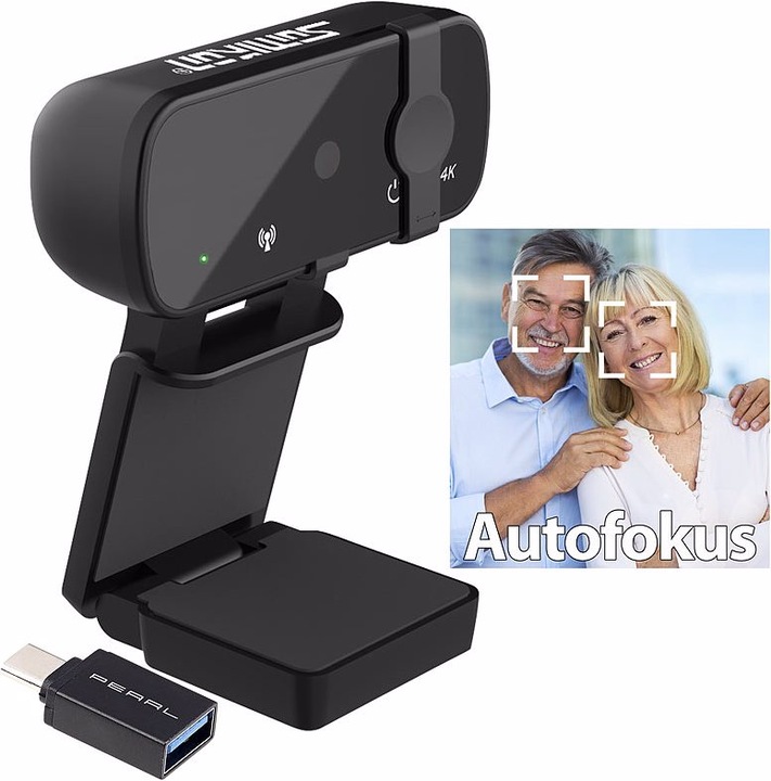 Actual product image Somikon 4K USB webcam with lens cover and USB-A to USB Type-C adapter (7.99 Mpx)