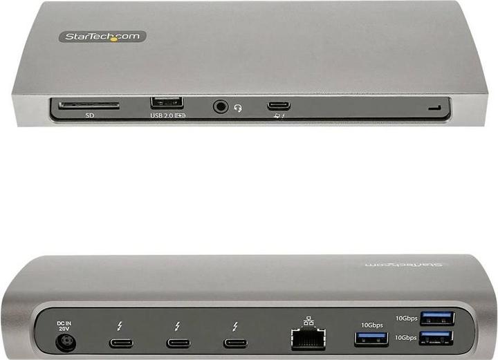 Produktbild StarTech com TB4CDOCKUE, Cablato, Thunderbolt 4, 96 W, 10,100,1000 Mbit/s, Nero, Grigio, MMC, MicroS (Thunderbolt, 3 Ports)