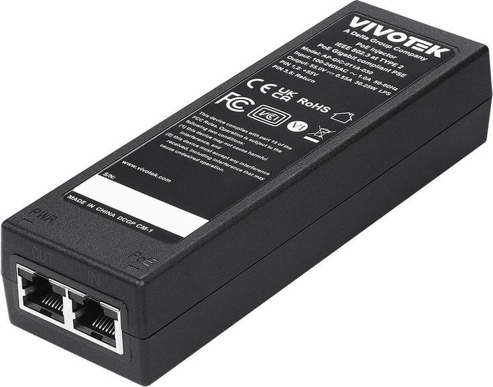 Vivotek AP-GIC-011A-030 Indoor Gigabit PoE-injector, 30W (802.3af (PoE), 30 W)