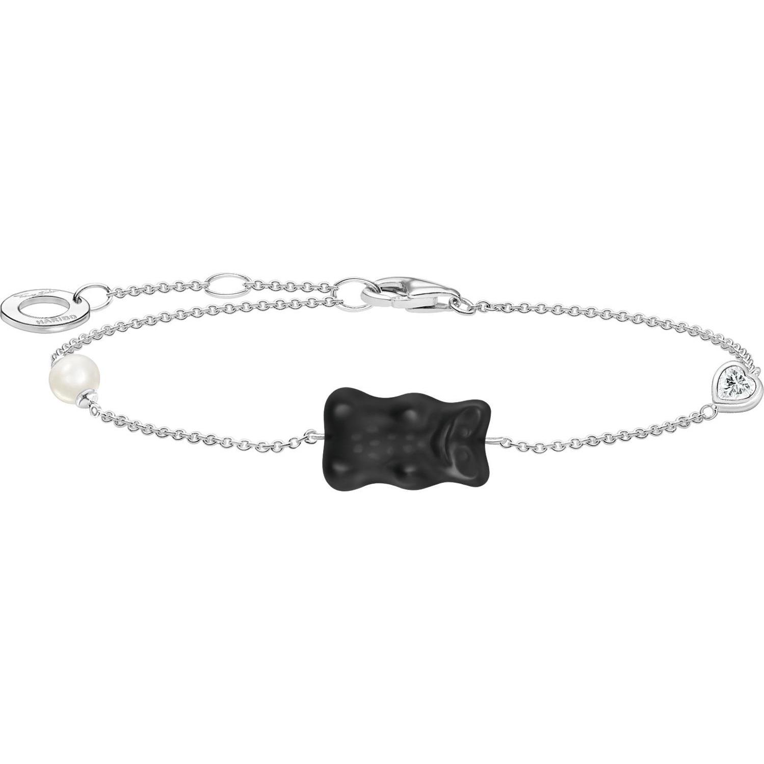 Thomas Sabo, Armschmuck, Armband mit schwarzem Goldbären, Perle und Stein, (19 cm, Sterling Silber 925, Süsswasserzuchtp...