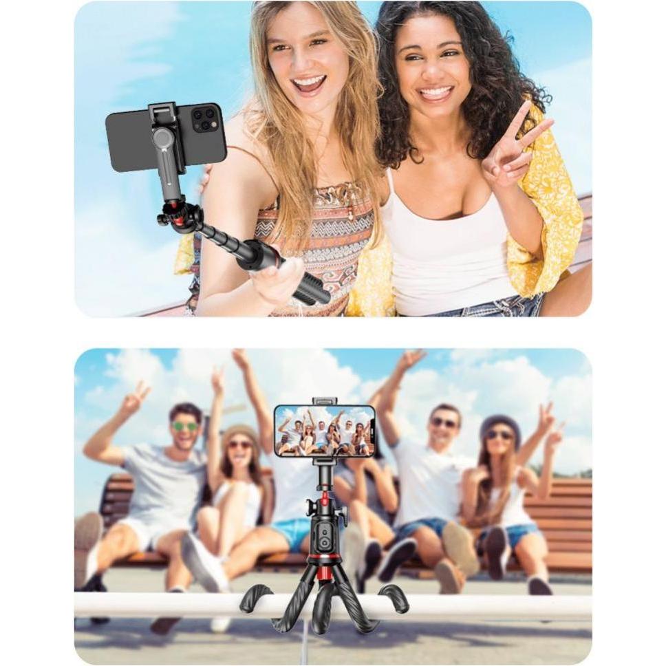 Thumbnail - Tech-Protect L07S Bluetooth selfie stick with flexible tripod up to 54cm and 360 head - black, Selfie Stick, Schwarz