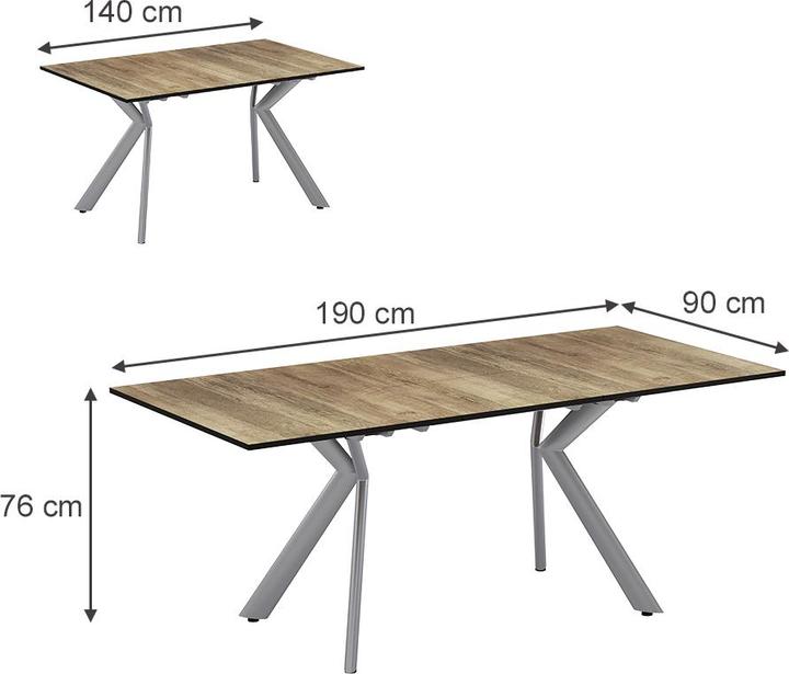 Immagine prodotto Vicco Esstisch Trill, Eiche rustikal/Grau, 140 x 90 cm ausziehbar (140 x 76 x 90 cm)