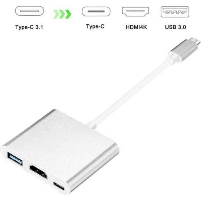 Thumbnail - iLike HD1 3in1 USB-C (Type-C) Plug to HDMI 4K / USB 3.0 / USB-C Female Audio&Video Cable Adapter (USB Typ-C, 11 cm), Dat...