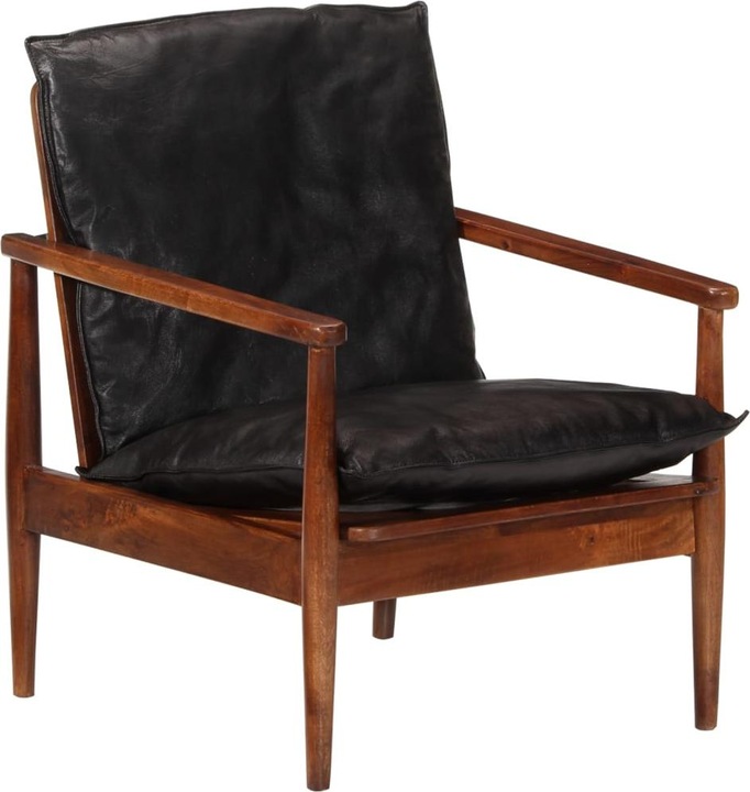 Productafbeelding VidaXL Fauteuil zwart echt leer en massief hout acacia, kleur