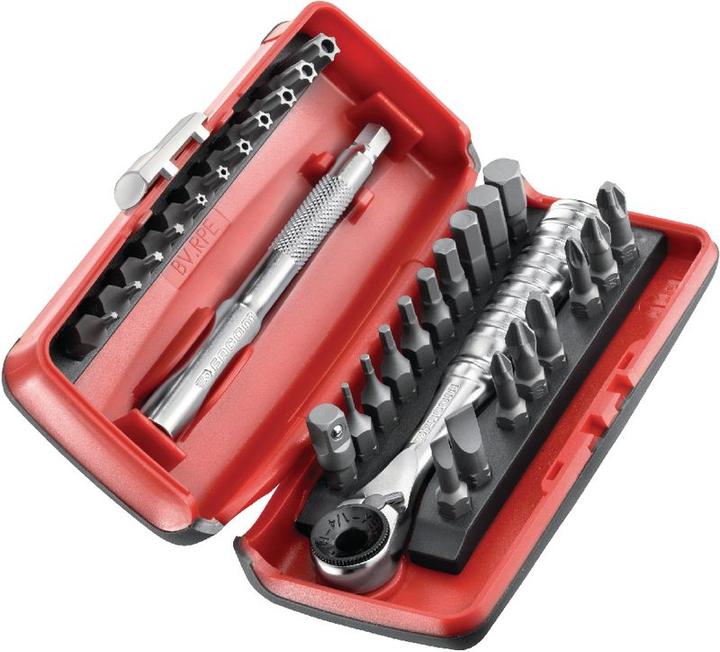Actual product image Facom 31 piece set withcompact ratchetfor bits (Hexagon socket TX with hole M10, Hexagon socket TX With hole M15, Hexagon socket TX with hole M20, Hexagon socket TX With hole M25, Hexagon socket TX with hole M27, Hexagon socket TX with hole M30, Hexagon socket TX With hole M40)