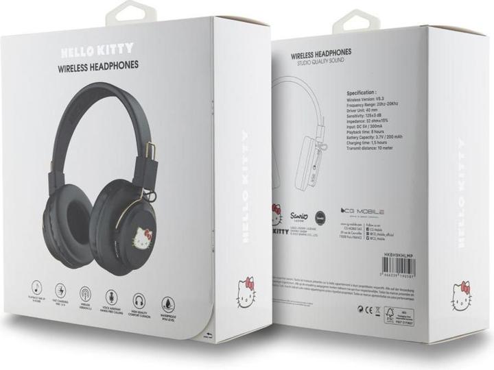 Actual product image Hello Kitty słuchawki nauszne Bluetooth HKBH9KHLMK czarne/black Metal Logo (No noise cancellation, 8 h, Wireless)