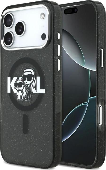 Produktbild Karl Lagerfeld case Magsafe IML glitter case metal camera frame and buttons Karl and Choupette sketc (Apple iPhone 17 Pro Max)