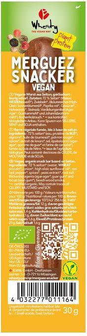 Image du produit Wheaty Snacker de merguez VEGAN Bio (30 g)