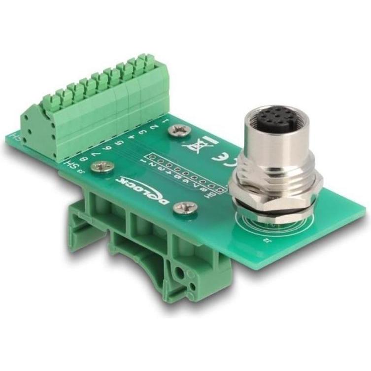 Thumbnail - Delock M12 Übergabemodul Adapter 8 Pin A-kodiert Buchse zu 9, Elektronikkabel + Stecker, Grün