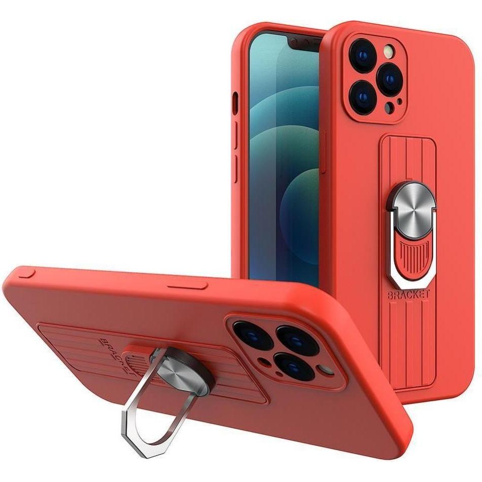 Hurtel Ring Case custodia in silicone con impugnatura per dito e base per Xiaomi Poco M4 Pro 5G rosso (Xiaomi Poco M4 Pro 5G), Cover smartphone, Rosso