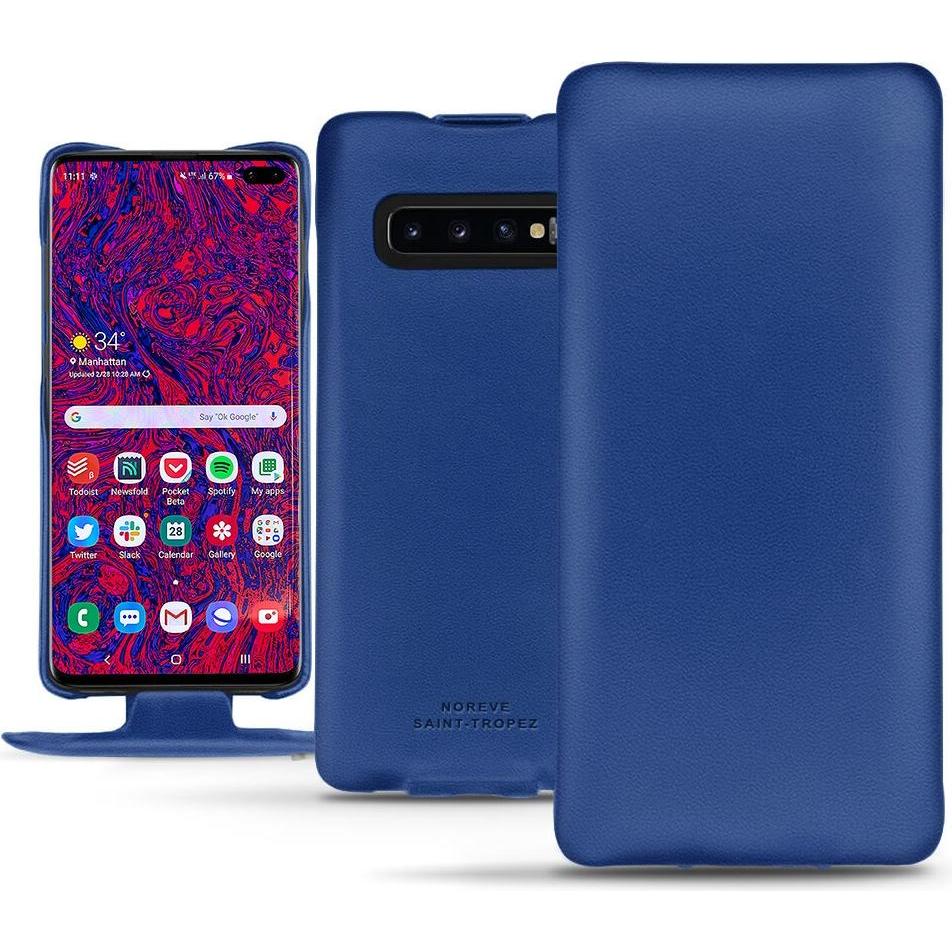 Noreve Lederschutzhülle vertikal (Samsung Galaxy S10 5G), Smartphone Hülle, Blau